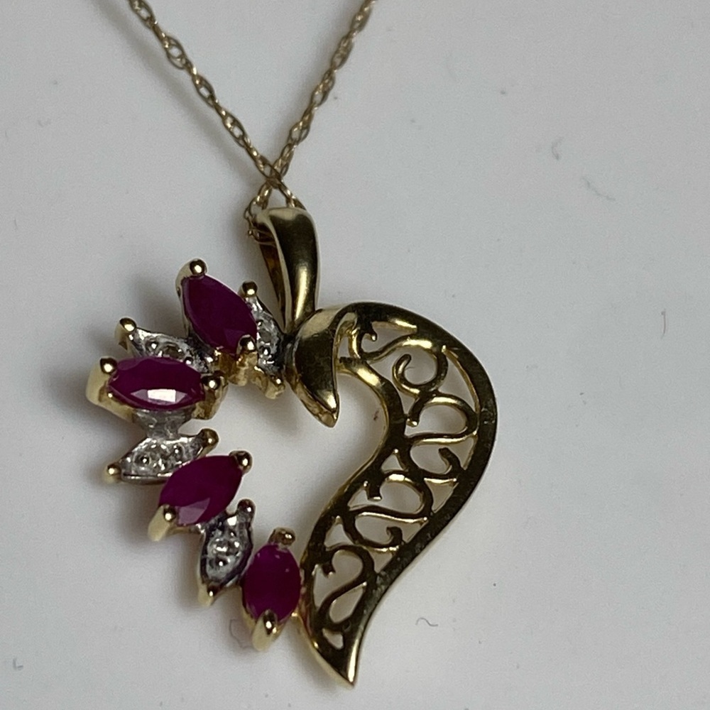 Chain Necklace 10K Yellow Gold Ruby & Diamond ADL Abraham David Loewenstark - Picture 2 of 10